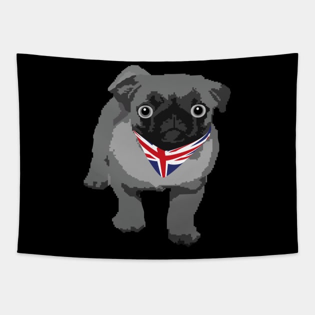 Funny Bulldog With UK Flag Scarf Tapestry by ulunkz