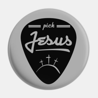 Pick Jesus (Guitar pick satire) Black graphic Pin