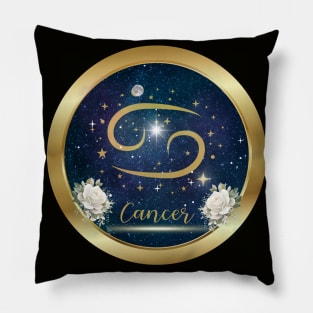 Cancer Emblem on Bed of Start, White Rose Pillow