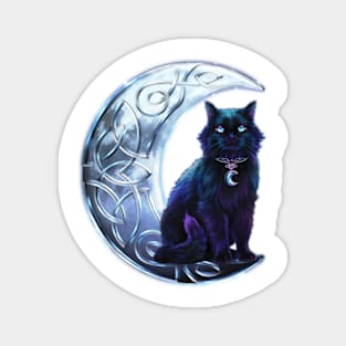 Celtic Black Cat on a Crescent Moon Magnet