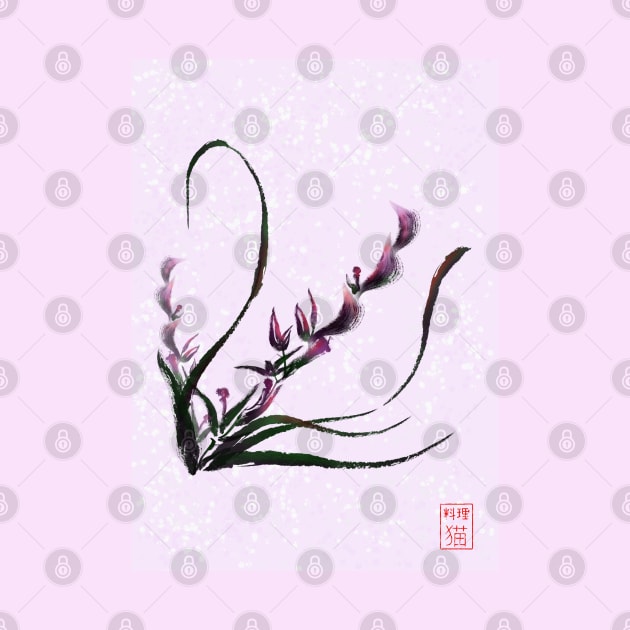 Pretty sumi-e orchid on a lilac background by cuisinecat