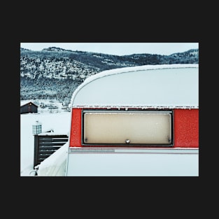 Snow-Covered Caravan in Frozen Winter Landscape in Scandinavia T-Shirt