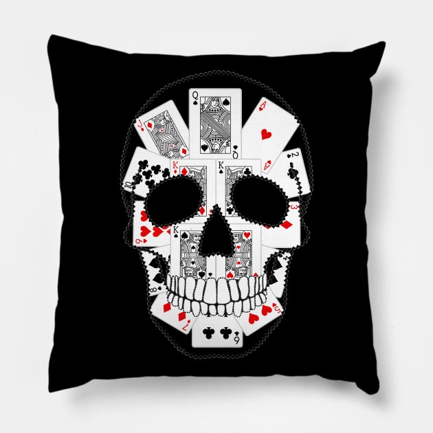 Skull with Cards Pillow by Nuletto