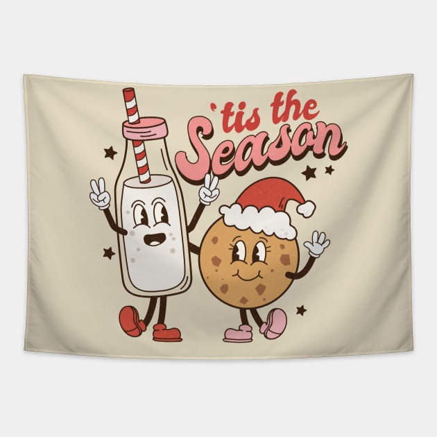 Retro Christmas Tis the Season Milk and Cookies Tapestry by Nova Studio Designs