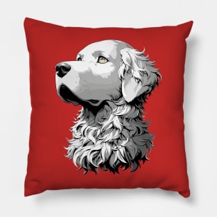 Stunning and Cool Curly-Coated Retriever Monochrome and Gold Portrait for Father's Day Pillow