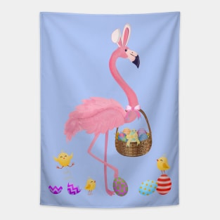 Pretty Easter Flamingo with Easter Basket Tapestry