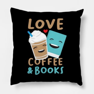 Love coffee and books cute kawaii smiling illustration design Pillow