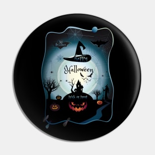 Halloween Night Party Decoration. Treat or Trick Characters Paper Art, Cut paper Handmade style. T-Shirt Pin