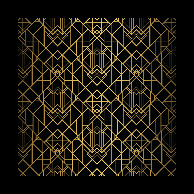 Black and Gold Vintage Faux Foil Art Deco Geometric Diamond Pattern by podartist