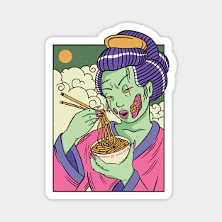 Awesome Zombie Geisha Eating Ramen Magnet