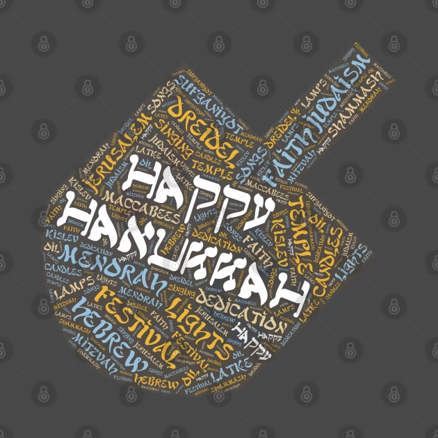 Hanukkah Wordcloud for Darker Backgrounds by WYL - Words You Love