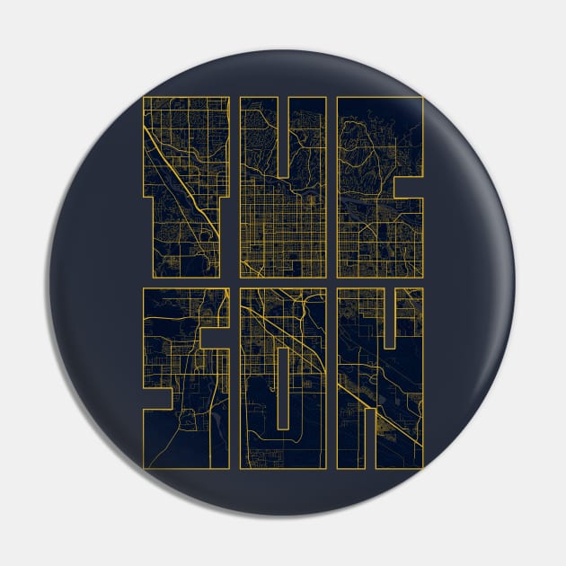 Tucson, USA City Map Typography - Gold Art Deco Pin by deMAP Studio