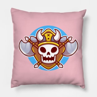 Cute Viking Skull With Ax Cartoon Pillow