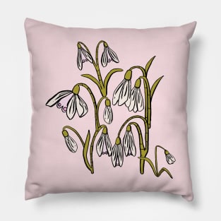 Baby Pink, Cream, and Green Snowdrop Flowers Pillow