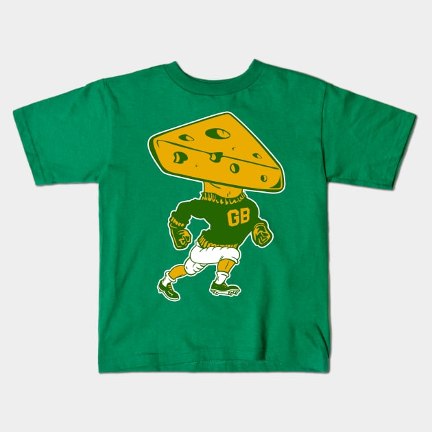 darklordpug Green Bay Retro Mascot Cheese Head Man Kids T-Shirt