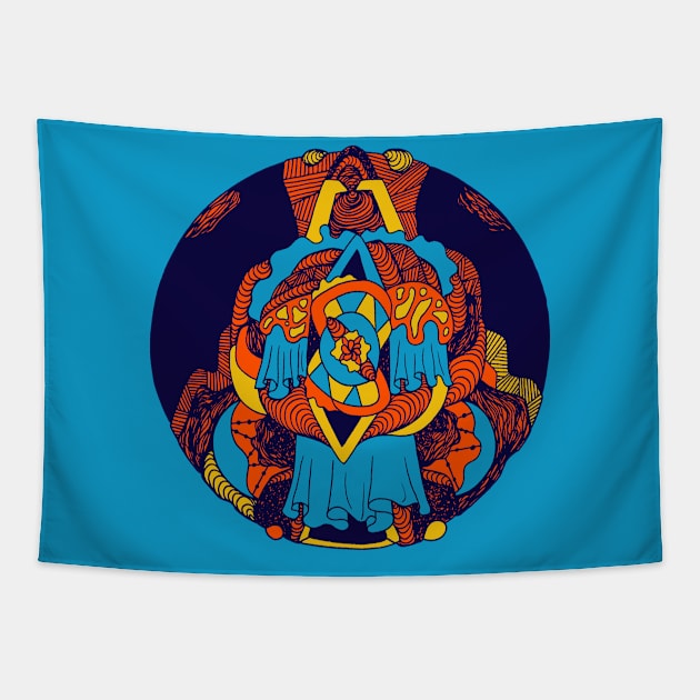 Orange Blue Circle of Ornament Tapestry by kenallouis