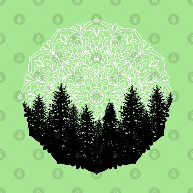 Green Forest Mandala Pacific Northwest by julieerindesigns