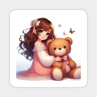 Girl with toy bear Magnet