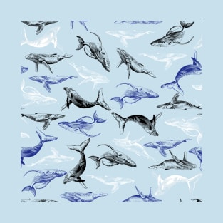 blue black and white whales T-Shirt
