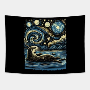 Streamside Serenity Otter's Delight, Starry Night Fashion Extravaganza Tapestry