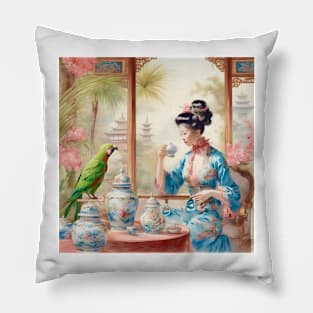 Cherry blossom in the tea Palace chinoiserie painting Pillow