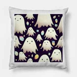 Watercolor kawaii ghosts pattern Pillow