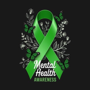 Mental Health Awareness Butterfly Green Ribbon T-Shirt