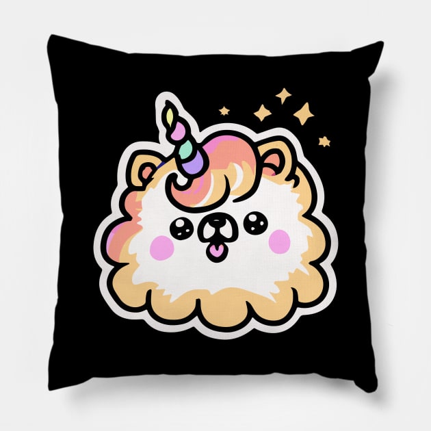 Unicorn Pomeranian Dog Dog Owner Retro Kids Funny Dog Pillow by BetterManufaktur