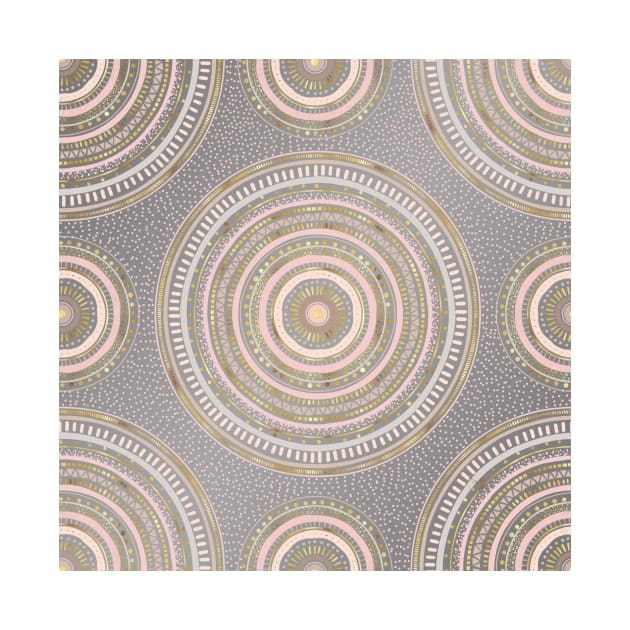 Gold Pink Geometric Doodles Gray Gradient Mandala by NdesignTrend