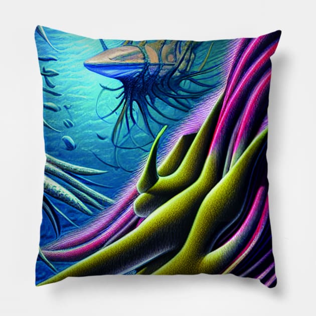 Digital Painting Of Deep Ocean Creature Pillow by Promen Art
