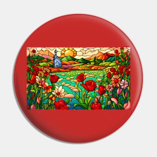 Stained Glass Colorful Mountain Flowers Pin