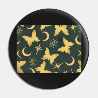 Gold Stamped Butterflies and Sunbursts on Green Pin