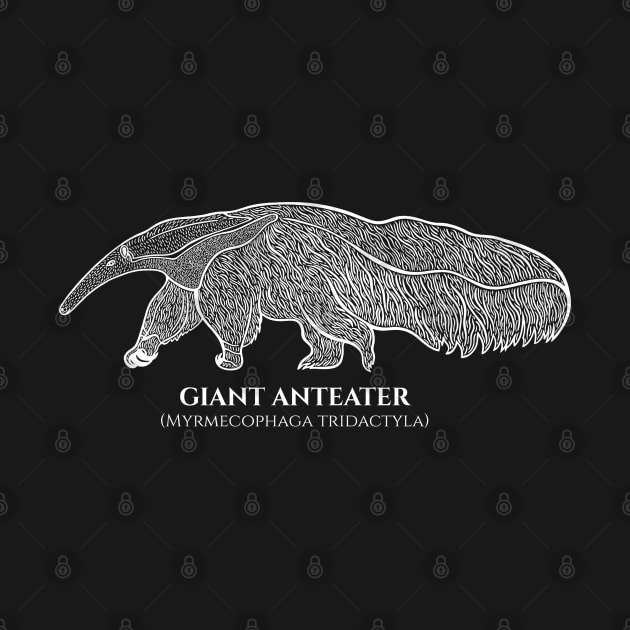 Giant Anteater with Common and Latin Names - animal ink art by Green Paladin