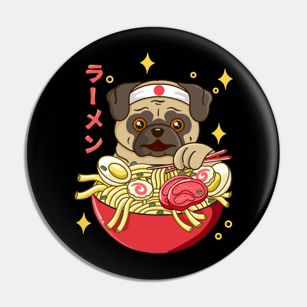 Kawaii Pug Ramen Pin by Kimprut