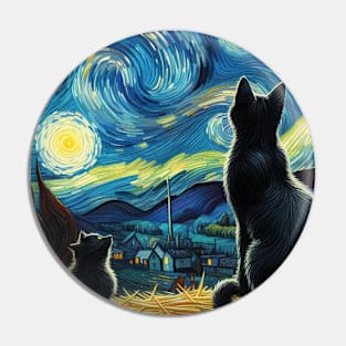 The black cats and the starry night Pin