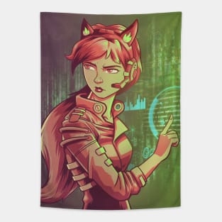 Cyberpunk Fox Girl Tapestry