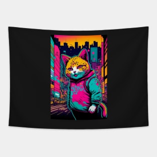 Cool cat in a neon city Tapestry