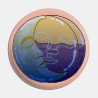 Vintage Sun and Moon Faces Pin