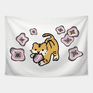 Tiger Pride Flag (Demigirl) with Cute Flower on Demigirl Flag Tapestry