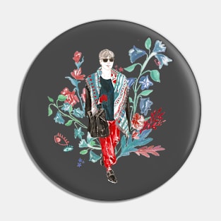 Scarf woman with flowers Pin