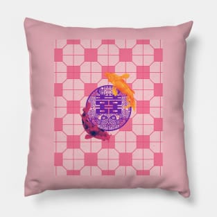 Double Happy Koi Fish - Yoga Calm Vibe Blush Pink Tile Floor Pattern Pillow