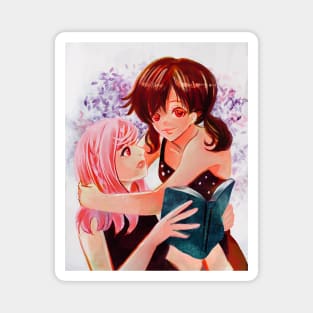 Two girl hugging pastel color yuri lesbian manga style Magnet