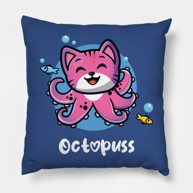 Octopuss funny octopus cat (on dark colors) Pillow by Messy Nessie