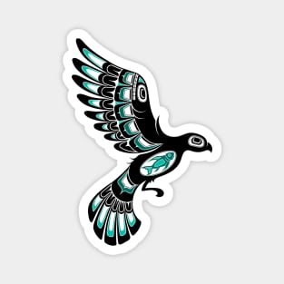 Teal Blue and Black Haida Spirit Flying Bird Magnet