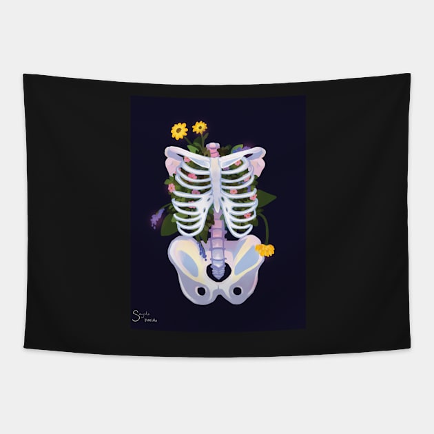 ribcage- flowers Tapestry by drizzledrawings