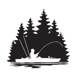 Kayak Fisherman Lake Scene Silhouette T-Shirt