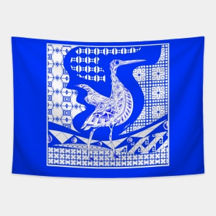 agami heron garza bird in ecopop talavera azulejo pattern wallpaper art in blue Tapestry