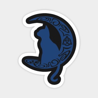 Blue Celtic Moon Cat Triquetra Magnet