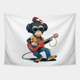 Monkey Play Guitar WIth Sunglasses Tapestry