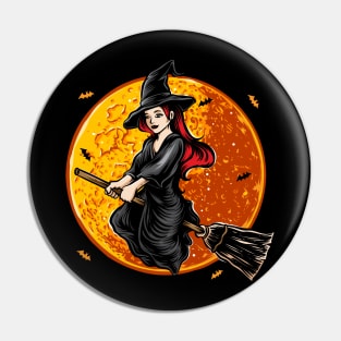 Flying witch with moon Halloween Pin